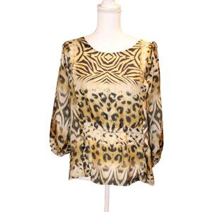 Johnny Was Aisha Blouse Siswati Animal Print Silk, Medium NWT